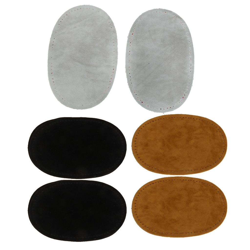 3 Pairs Sew On Suede Oval Elbow Knee Patches for Sweater Repair Crafts Black Grey Light Tan