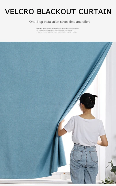 Punch Free Magic Strap Blackout Window Curtain Anti UV Light Easy Install  Self-Adhesive Shading Drapes for Living Room & Bedroom