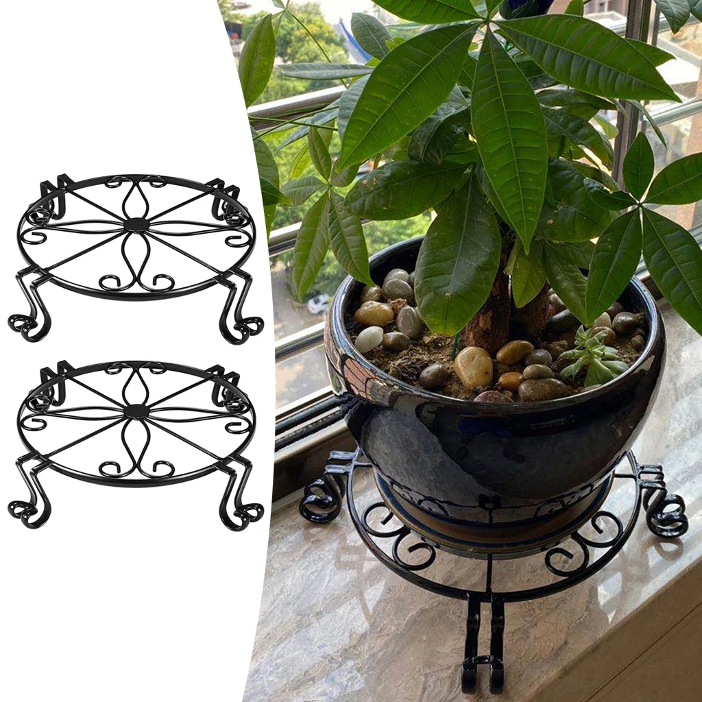 2Pieces Metal Plant Stand Garden Container Supports Rack for Patio Black