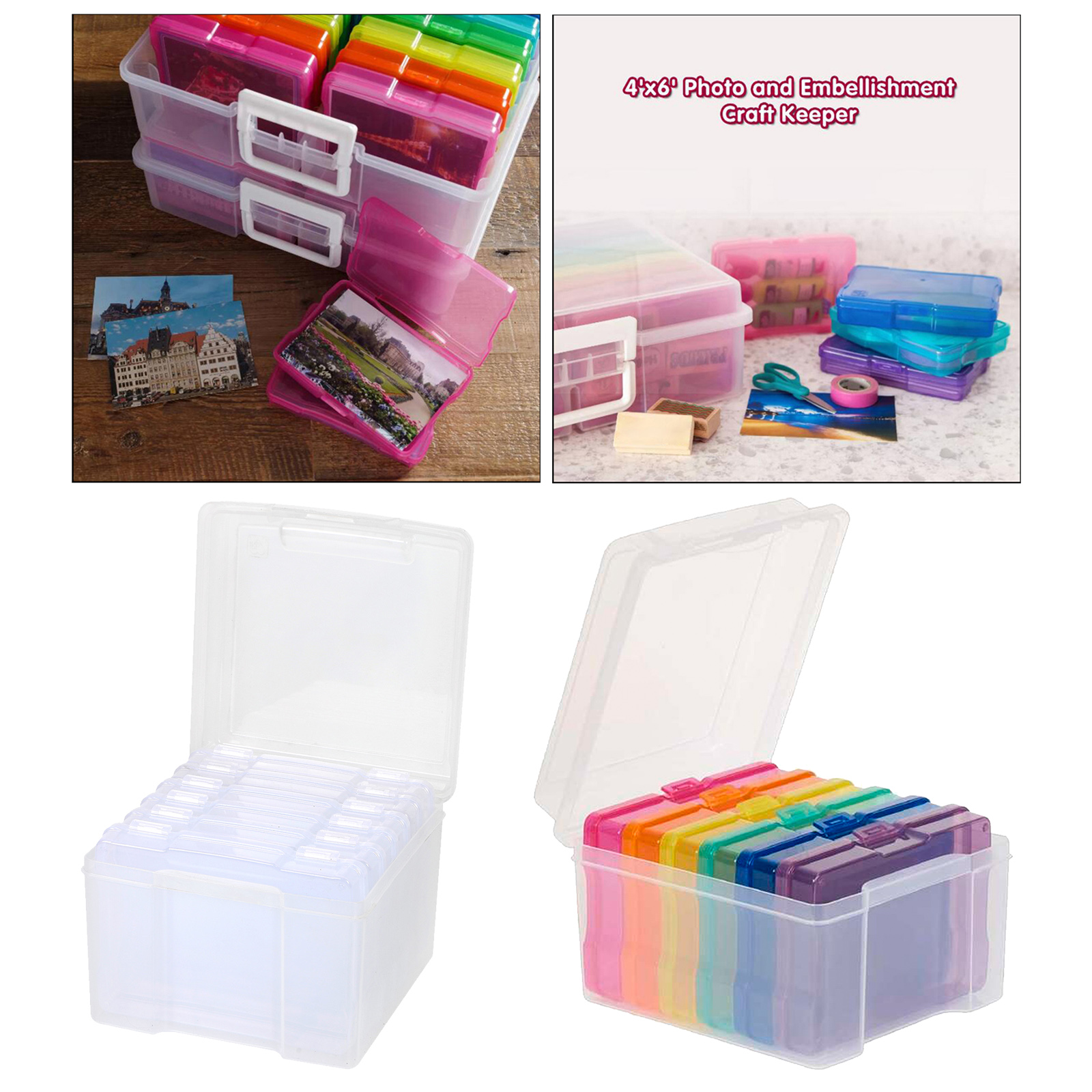 Photo Storage Box Photo Keeper Cases 6 Boxes Plastic Small Cards Storage Organizer Suit Craft Supplies for Stationery Bedrooms
