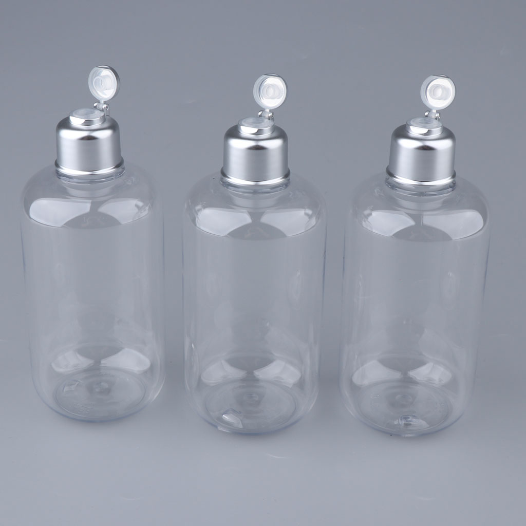3x 300ml Empty Emulsion Flip Cap Bottles Travel Shower Gel Toner Container