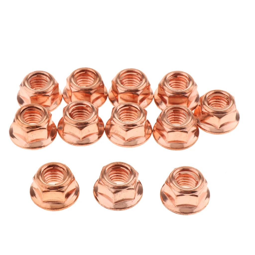 Copper Lock Nuts 8mm Exhaust Manifold & More; Set of 12 A1201420072 for BMW 3 Series E30 Carbon steel + copper plated