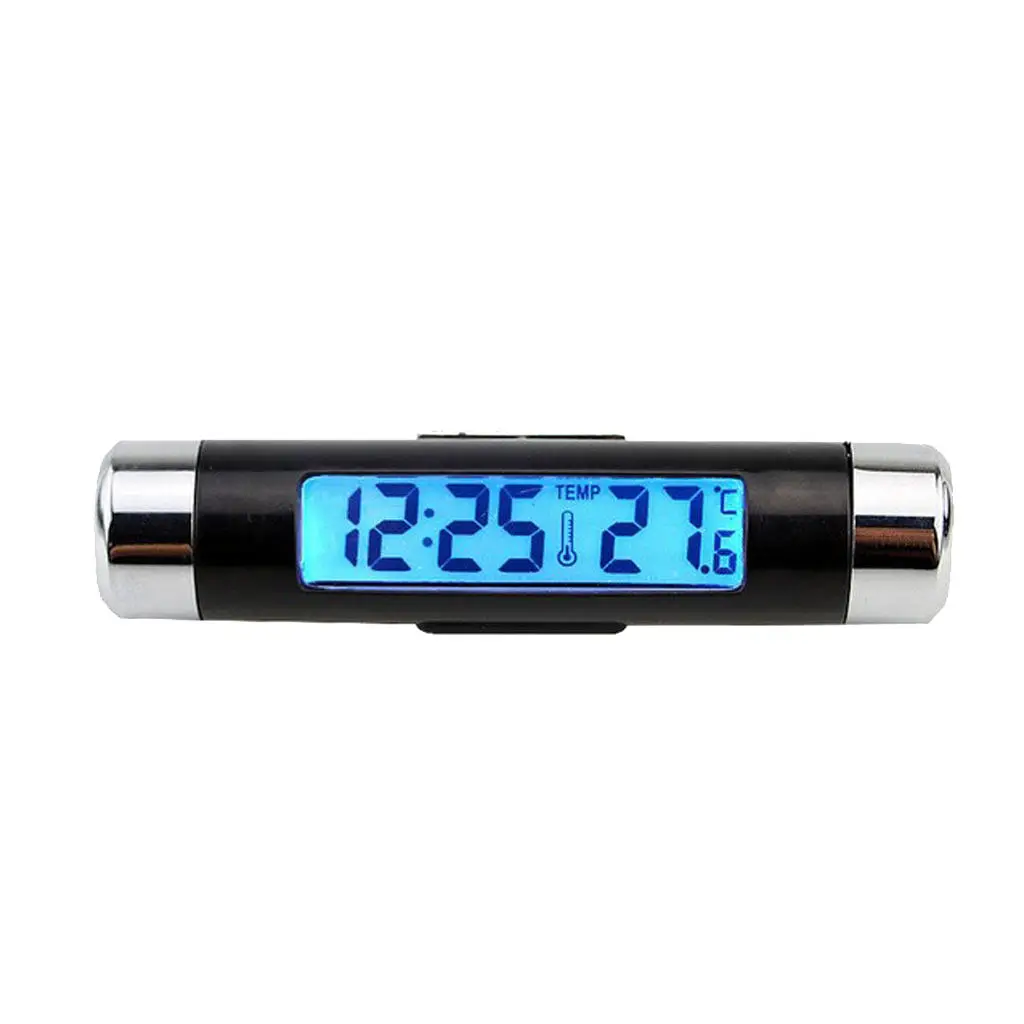 Backlight Mini Electronic Clock with Thermometer Digital LCD Display for Car Air Vent 2 in 1