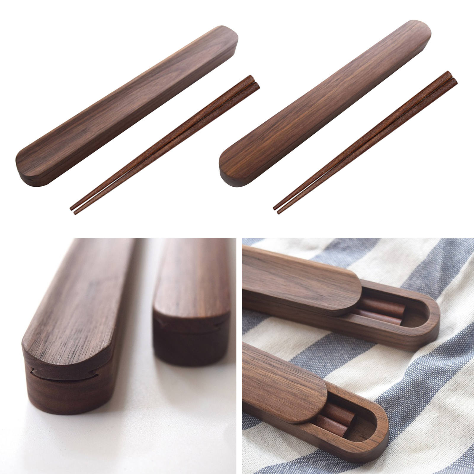 Outdoor Travel Black Walnut Wood Tableware Chopsticks Box Storage Case Portable Travel Work Camping Use