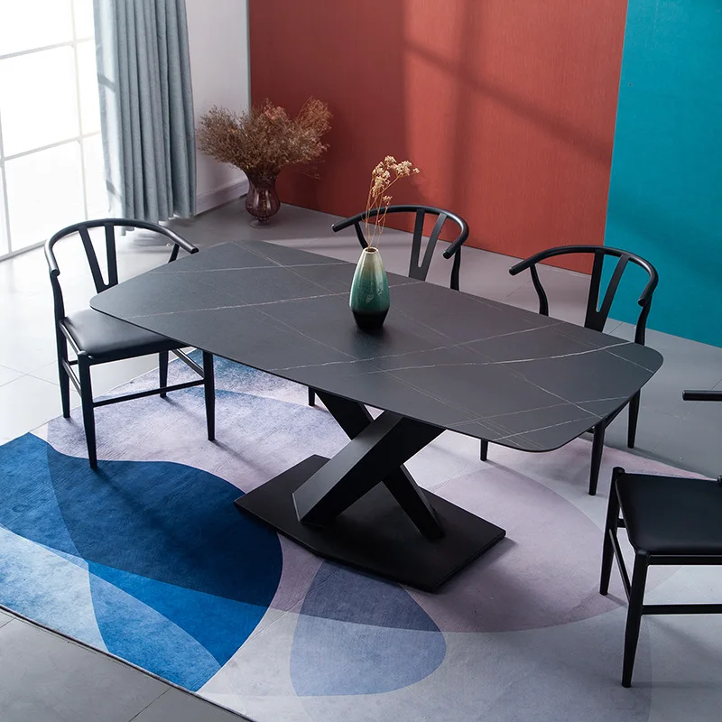 Steward swing self table chair postmodern light luxury household horse tripe Black Titanium  glaze Nordic dining table household|Dining Room Sets| - AliExpress