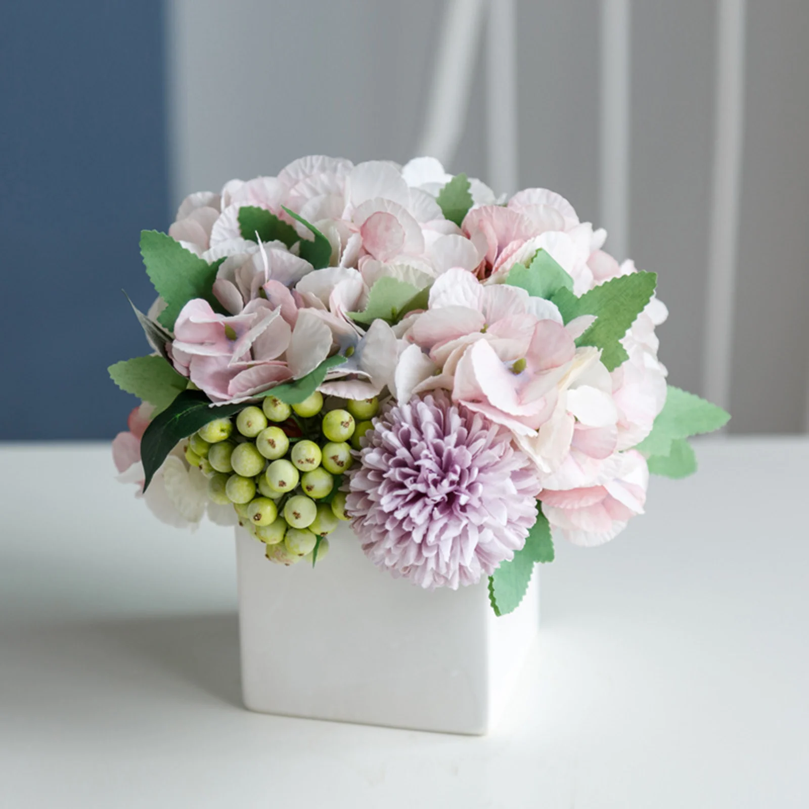 Artificial Flowers Vase Hydrangea Silk Floral Arrangements Home Office Decor