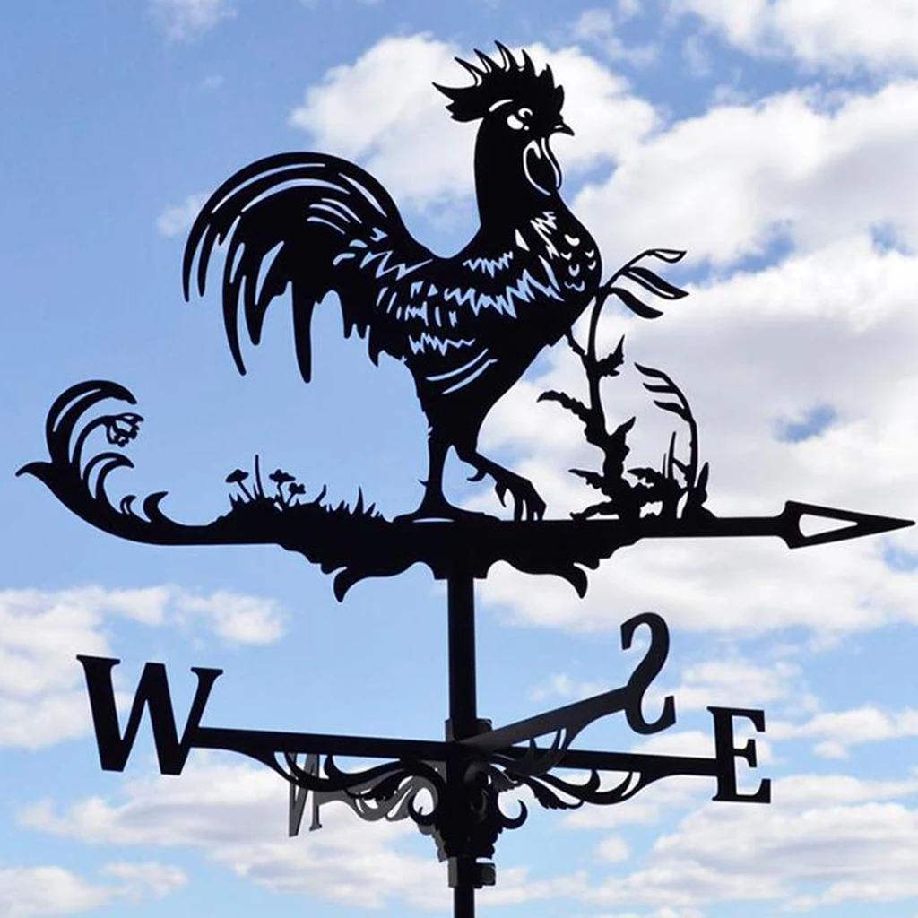 Decorative Wind Vane Weather Vane Garden Mount Yard Stake, Stainless Steel Rooster Weather Vane Farm Durable Scene - Black