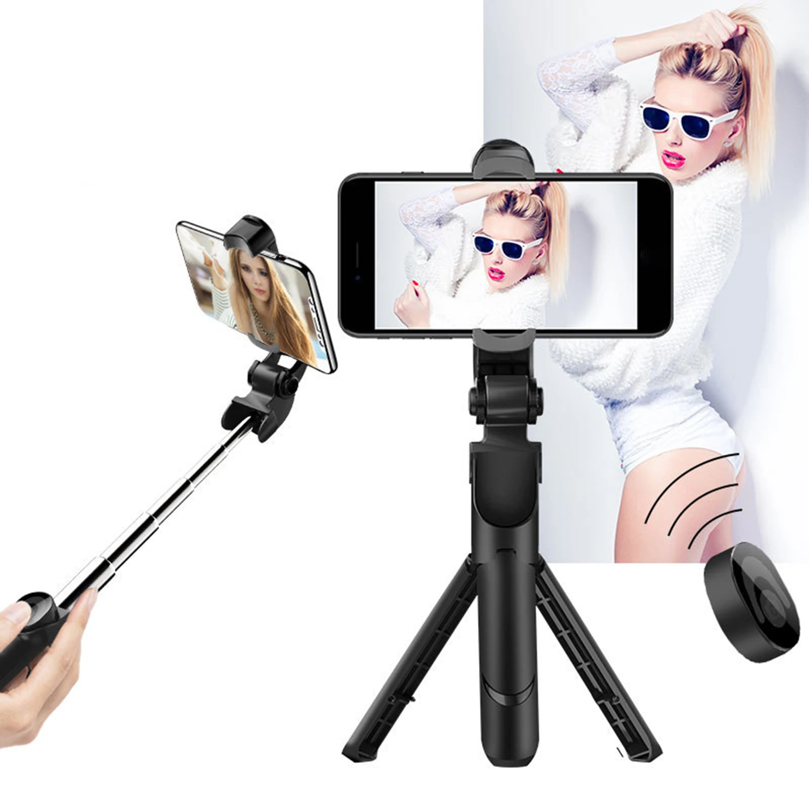 XT09 Compact Extendable Selfie Stick Tripod Phone Holder with Bluetooth Remote for Recording Videos