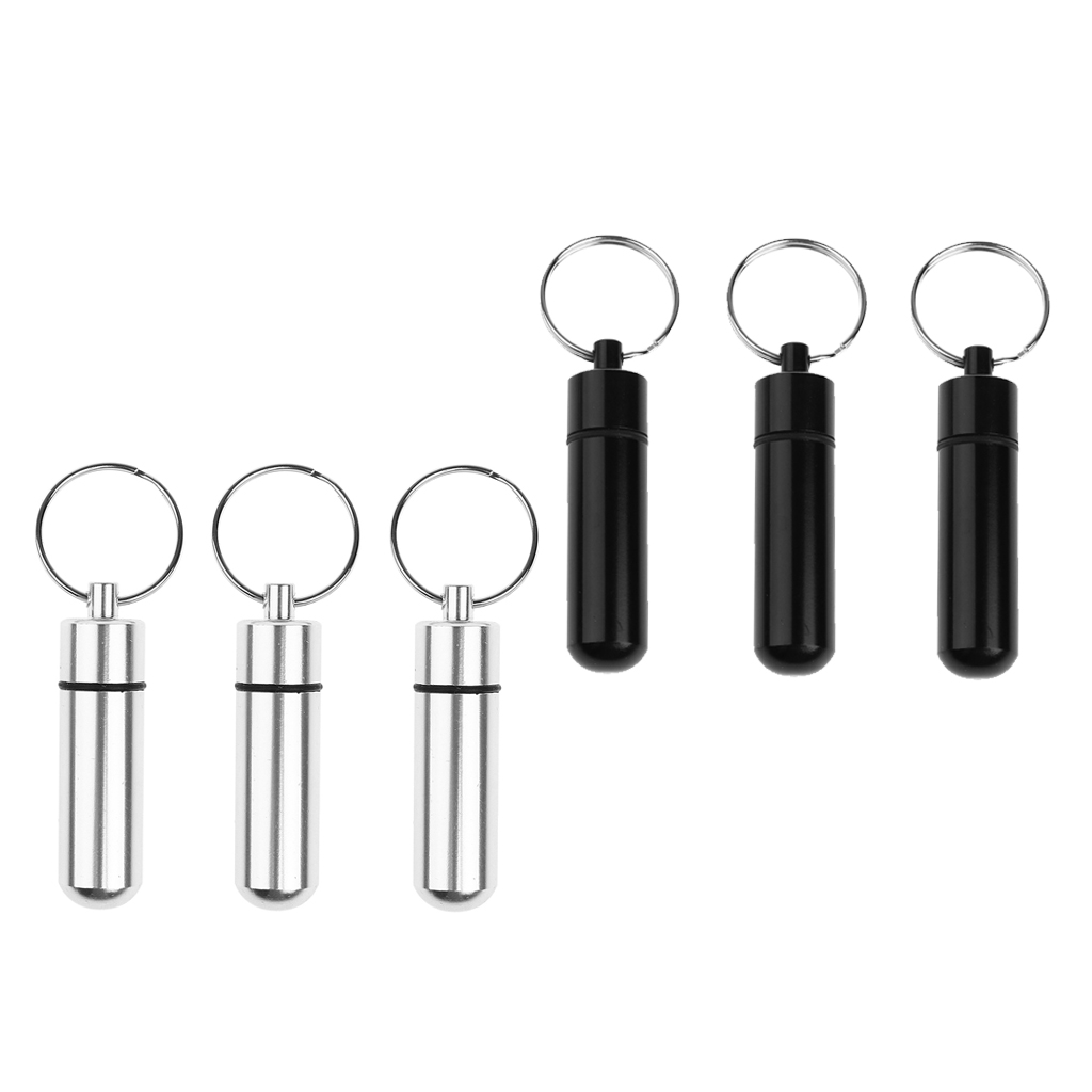 6pcs Waterproof Pill Medicine Box Case Capsule Key Fob Keychain Organizer