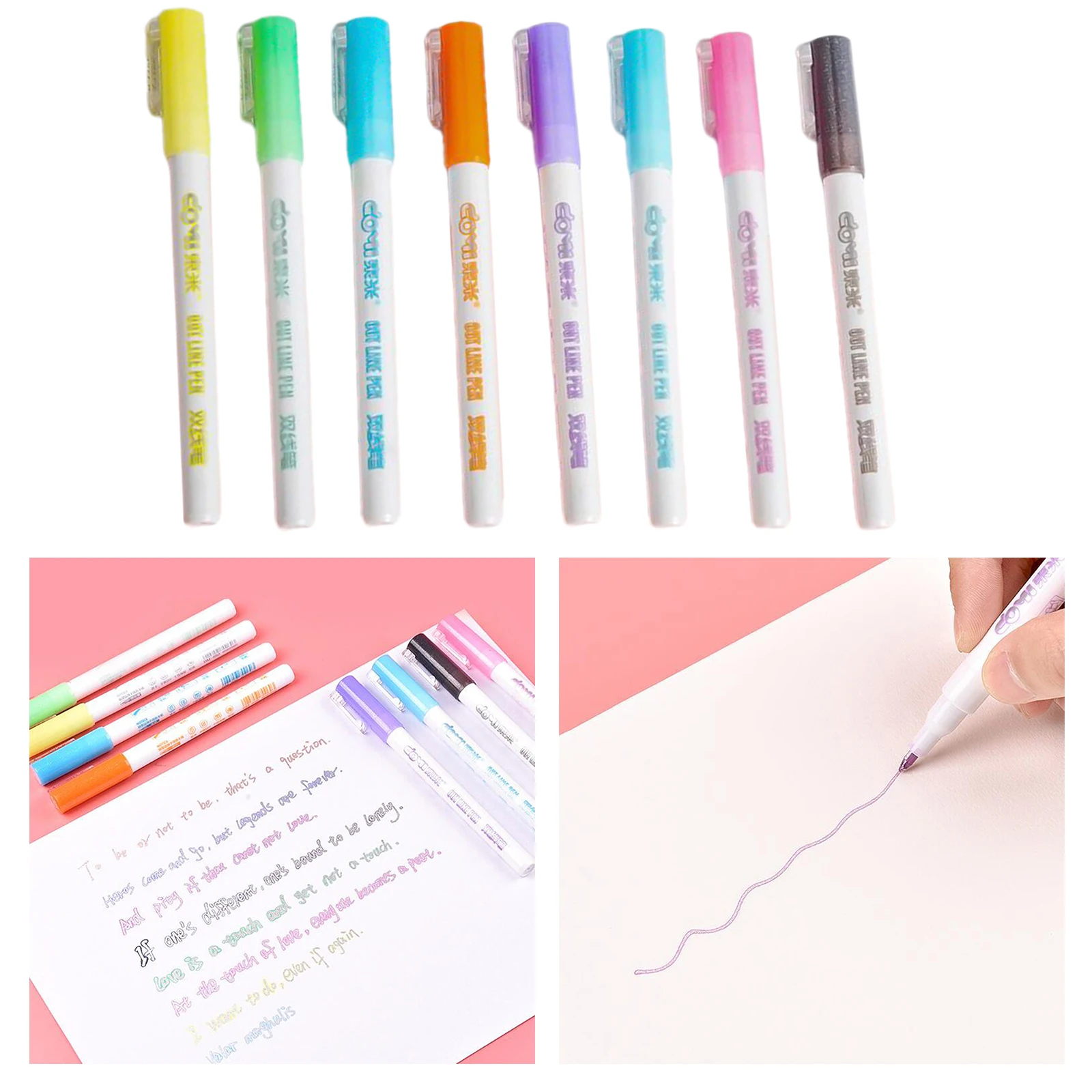 8 Color Gift Card Writing Drawing Double Line Outline Pen Two-line Color Pen Set 