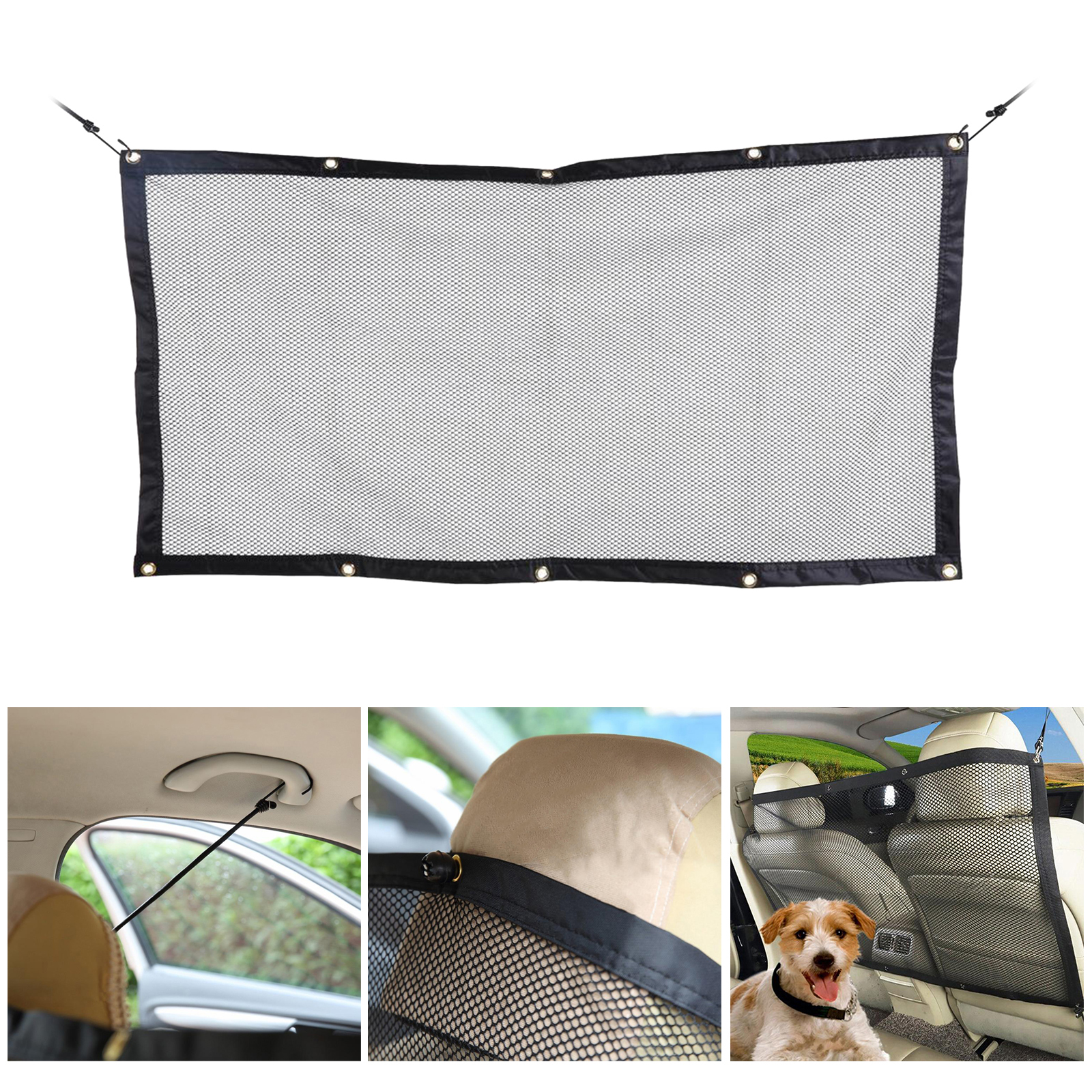 Dog Car Net Barrier Metal Hooks & Stretchable Mesh Obstacle, Back Seat Net Organizer, Design for Pet Disturb Stopper
