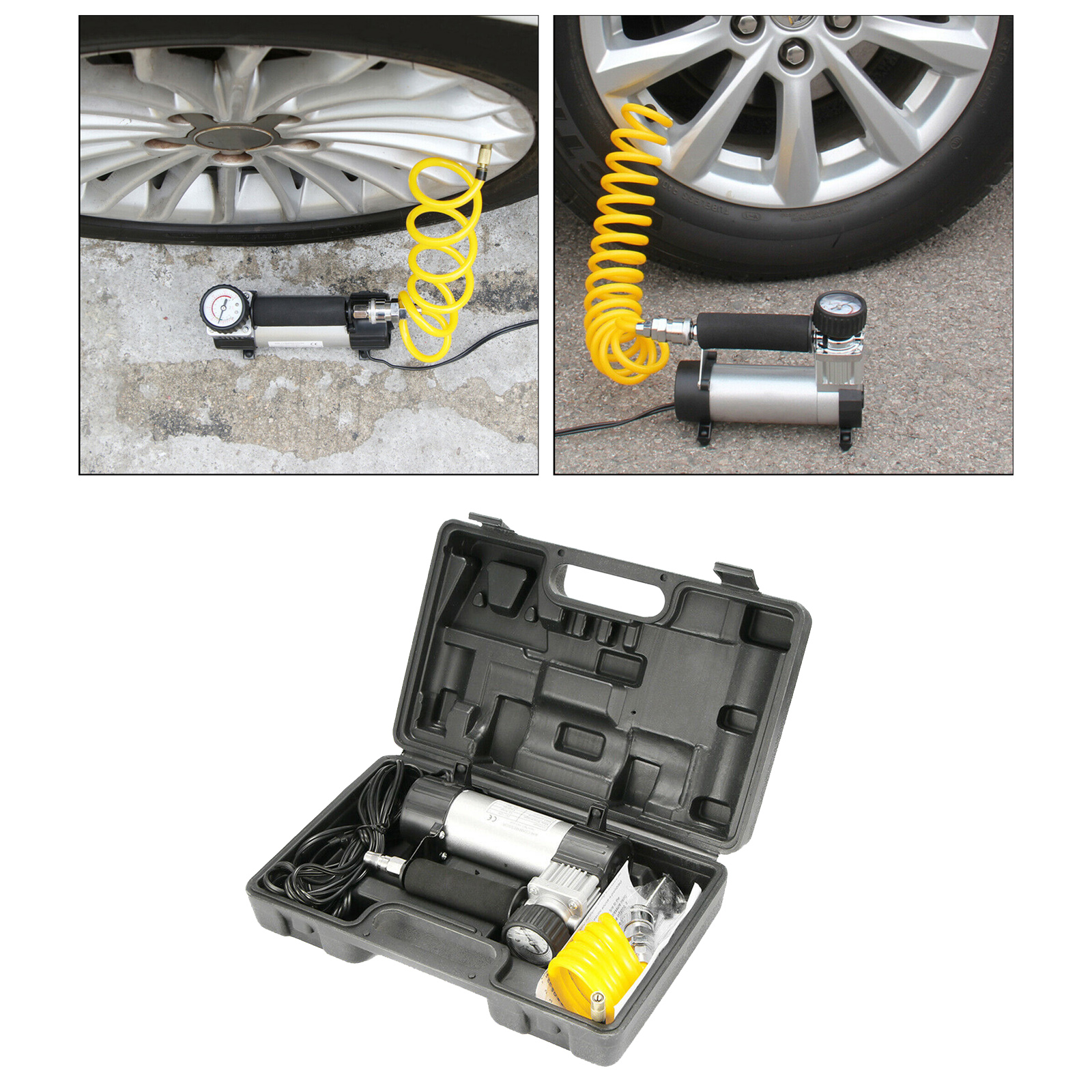 Car Tyre Air Compressor Pump 12V DC Cigarette Charger Tire Inflator Pressure Gauge with Inflatable Needle for Motorbike Bike