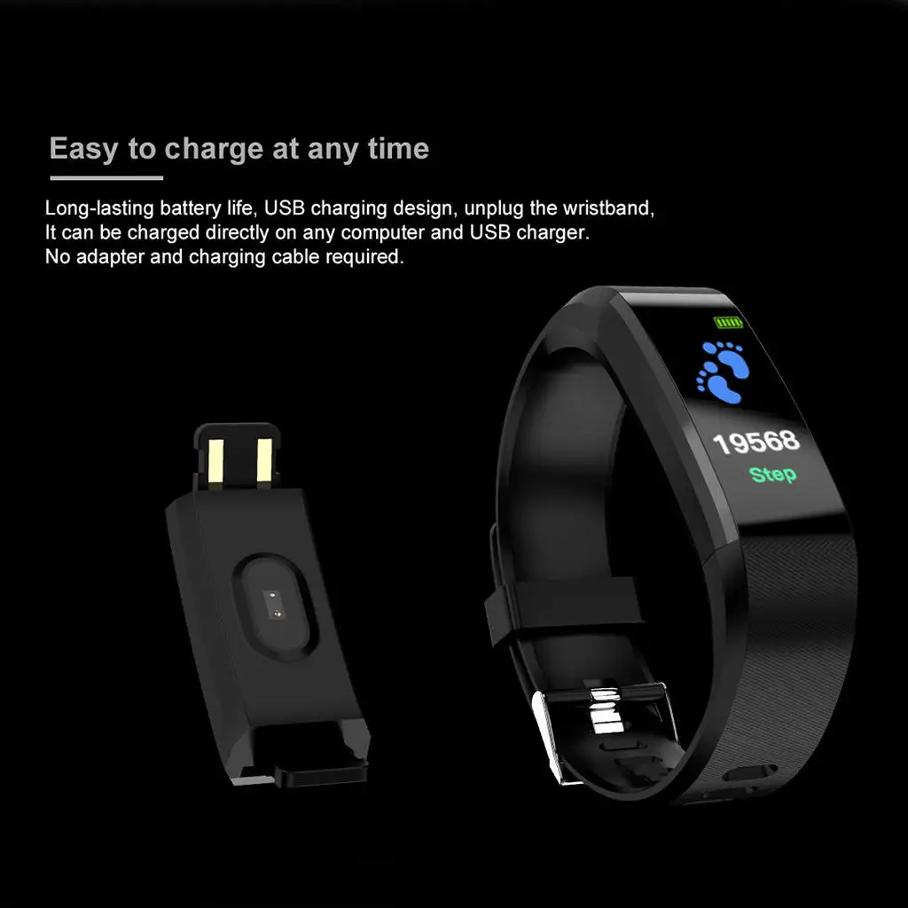 IP67 115Plus Smart Bracket Smart Band Tracker Watch Bluetooth Fitness Blood Pressure Passometer Fashion Sports Wristband Watch 