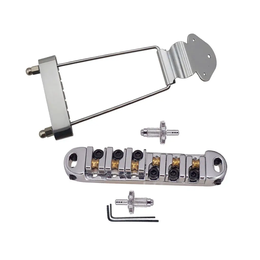 1 Set Electric Guitar Roller Saddles Bridge Tailpiece with Small Lock Studs Posts, Hex Wrenches DIY