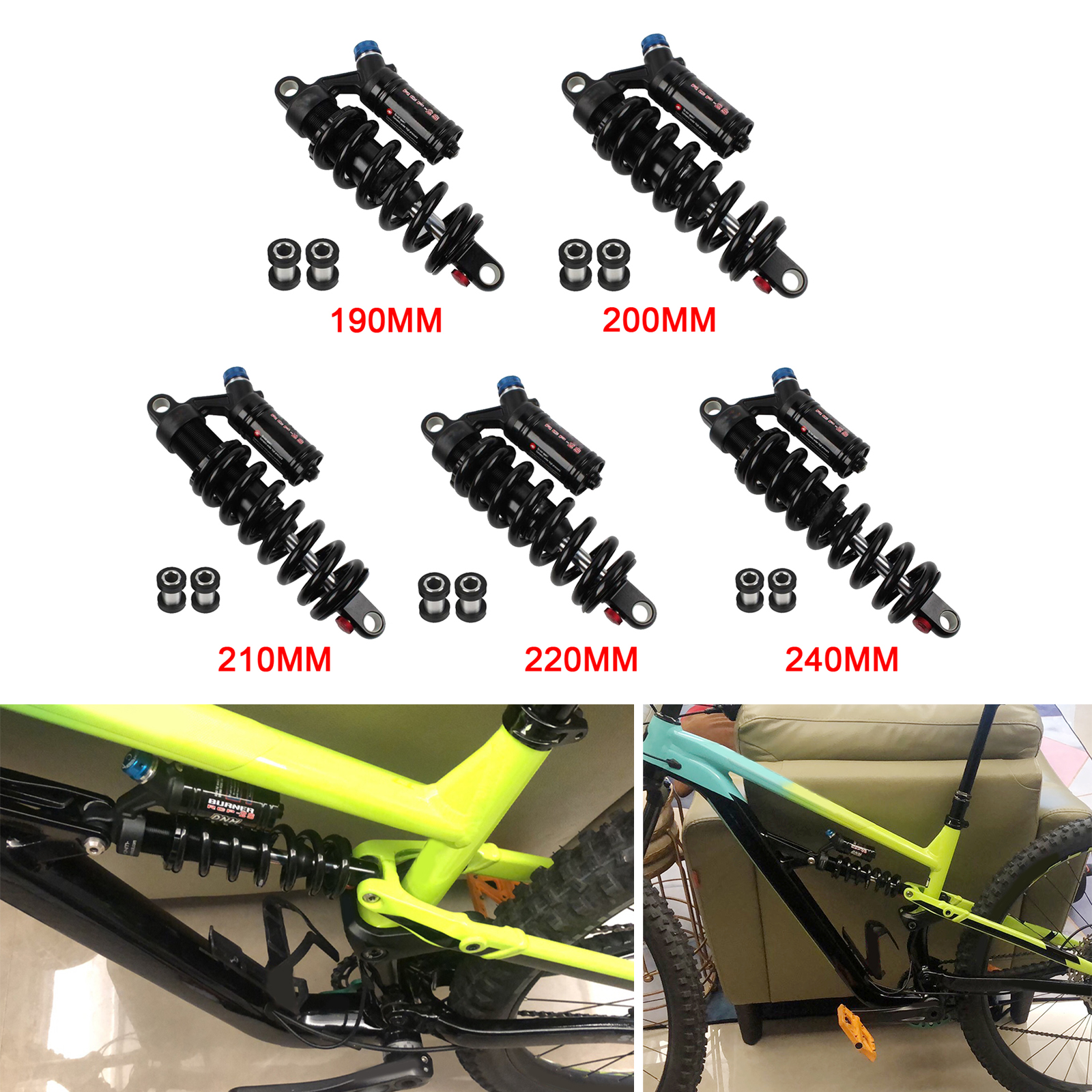 Downhill Mountain Bike Rear Shock Aluminum Alloy 550 lbs 190/200/210/220/240mm Air Shock MTB Bikycle Accessories Part