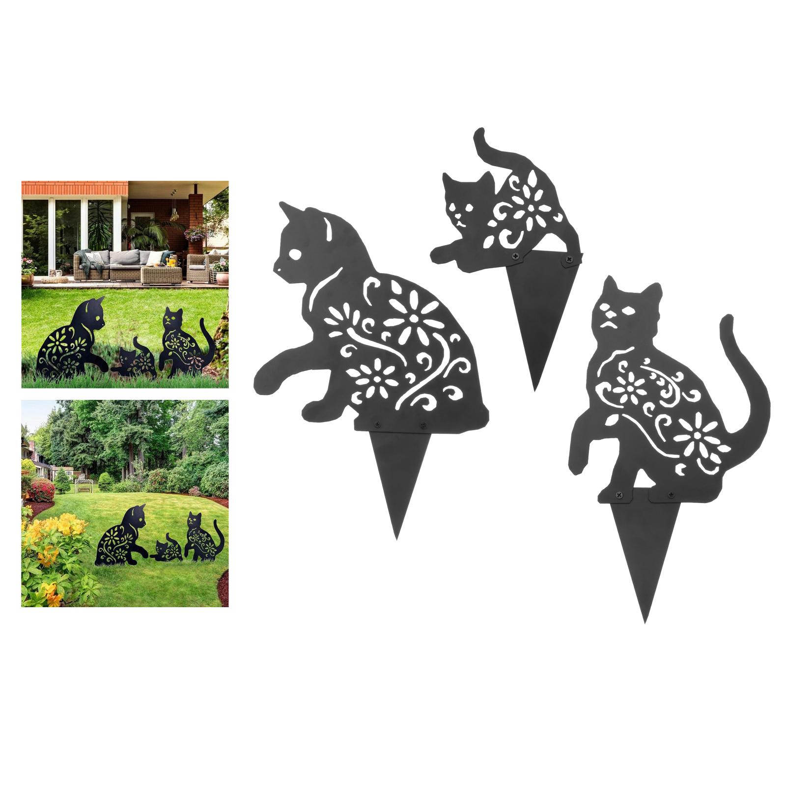 Animal Decorative Metal Garden Art Cats Statue Stakes Yard Decor Ornaments