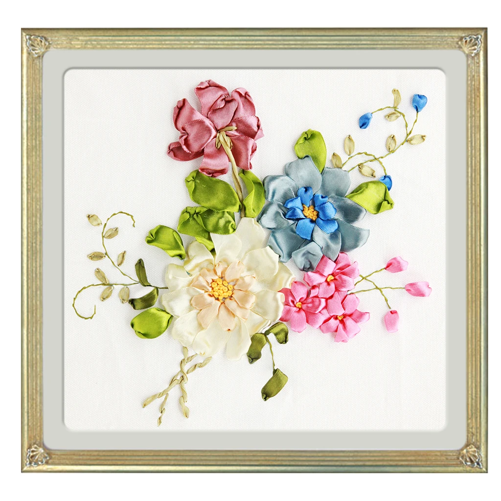 Ribbon Embroidery Kit Diy Flower Painting Kit Stamped Cross Stitch Colorful Life For Beginners