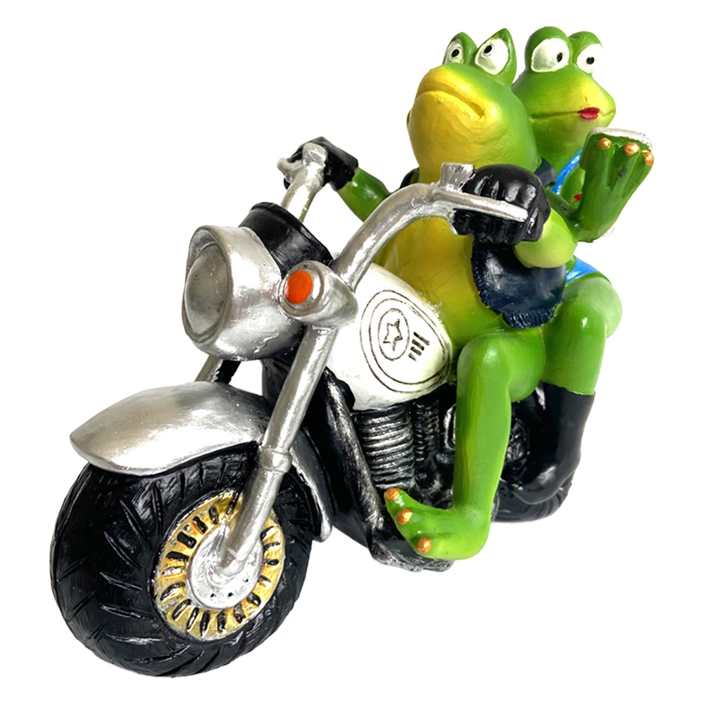 Motorcycle Frog Figurines Couple Frog Sculpture Statue Collection Home Desk Bedroom Decoration