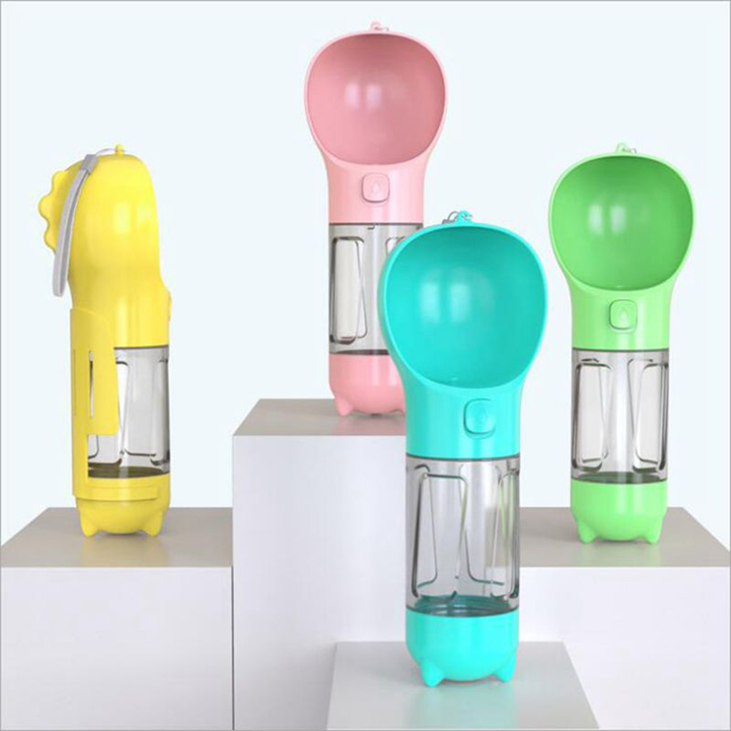 4 in 1 Dog Travel Water Bottle Dispenser Pet Bowl for Walking Outdoor, Multifunctional Water Food Feeder with Garbage Bag