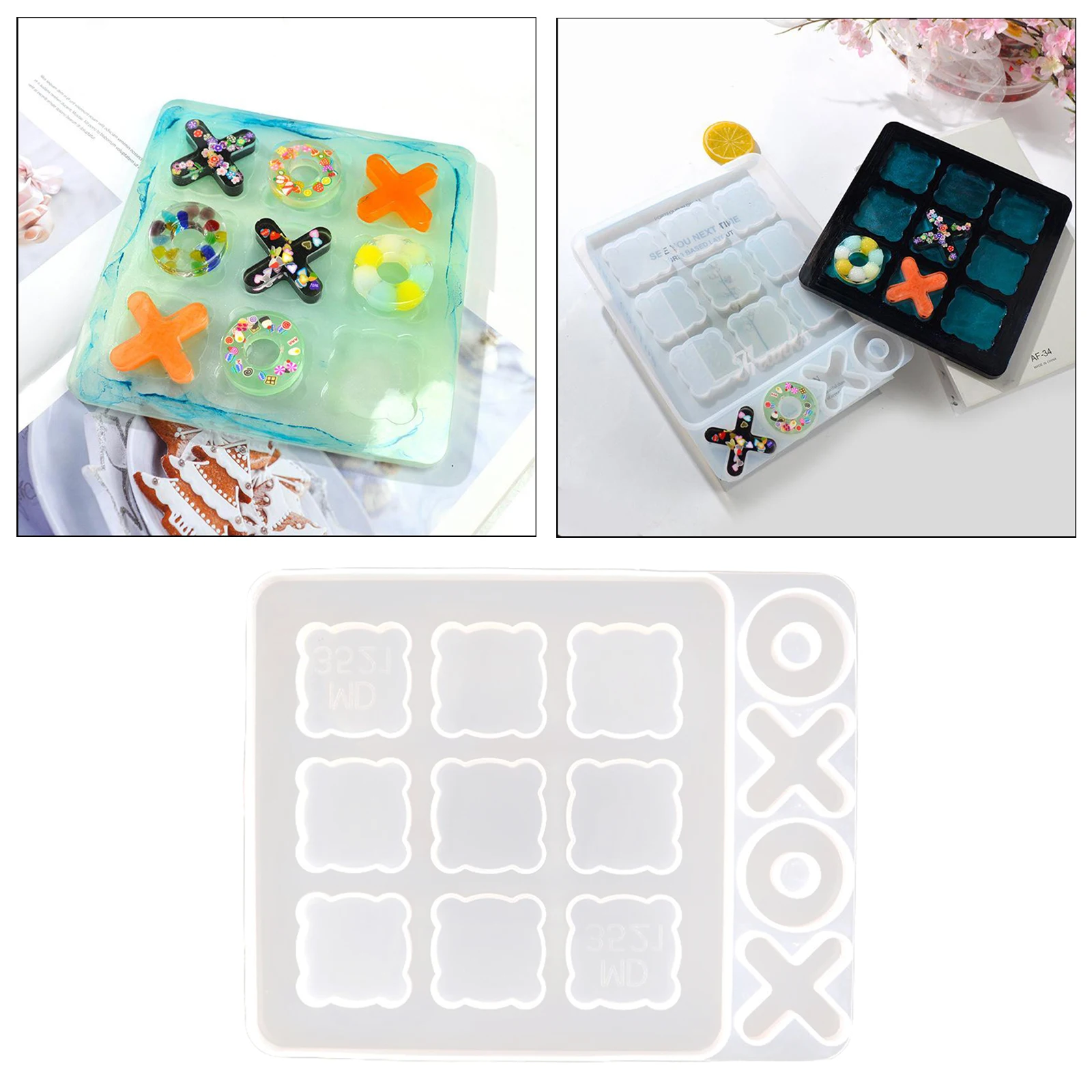 DIY Tic-Tac-Toe Game Board Silicone Mold Casting Mould Craft 243x193x11mm for Concrete,Cement