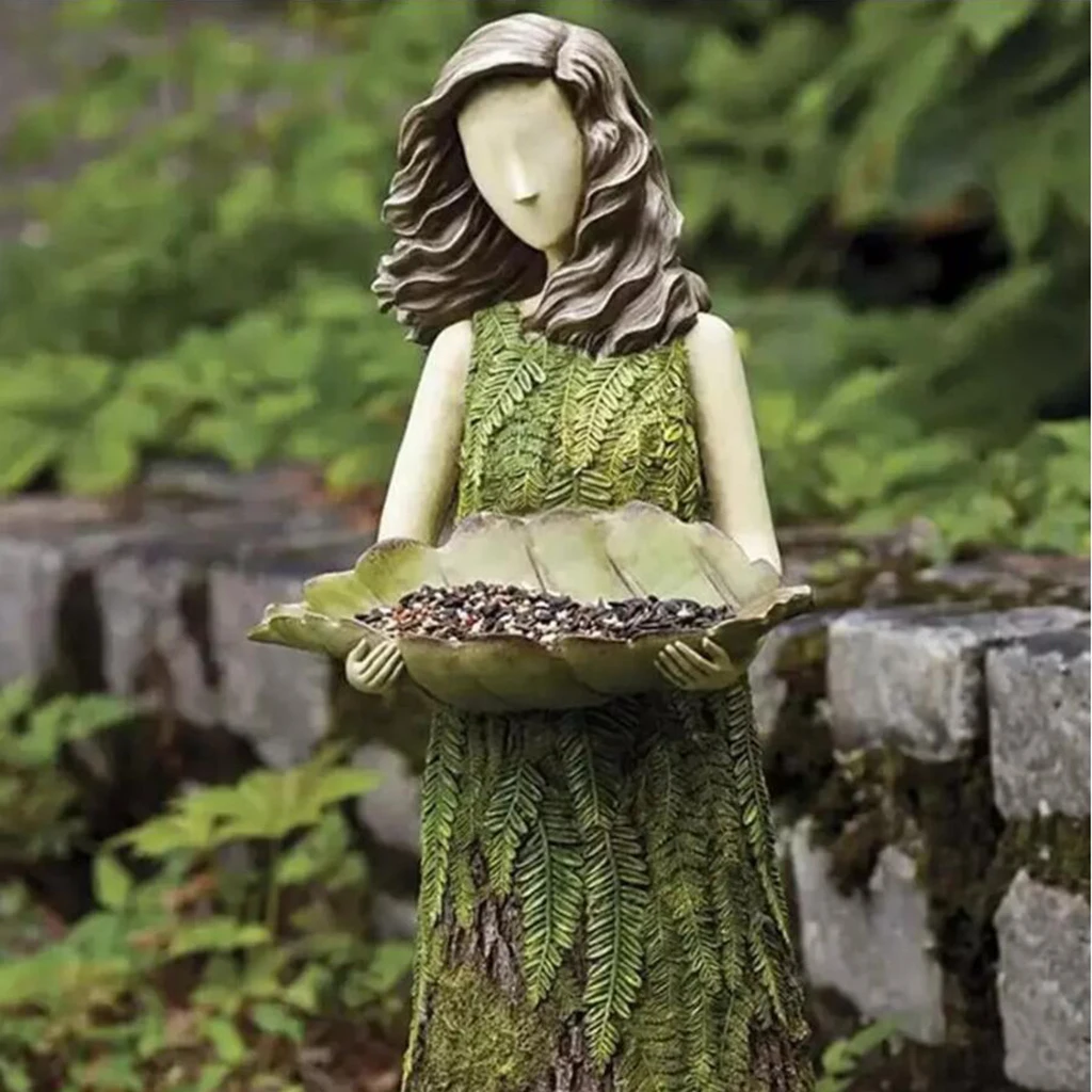 Resin Garden Statue Bird Feeder Ornament Figurine Sculpture Desktop Lawn Decor