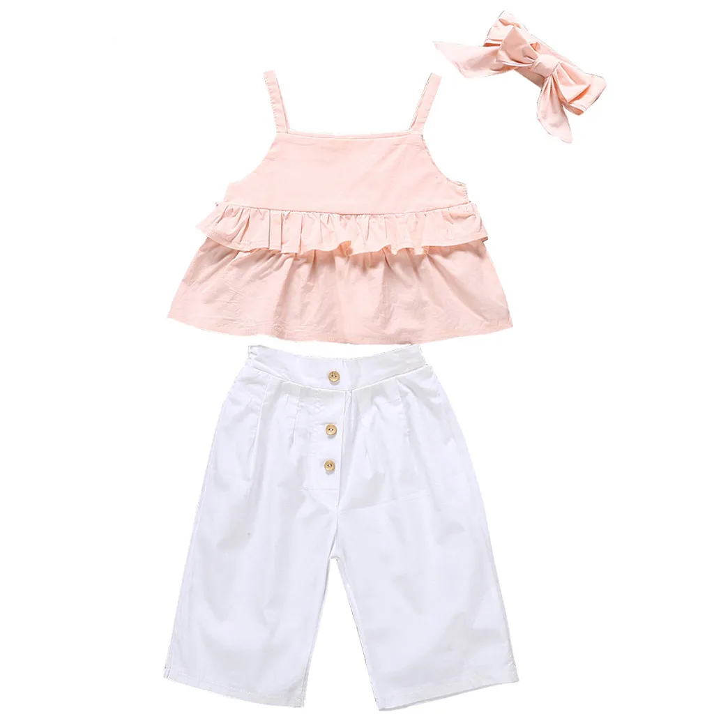 Summer Fashion Toddler Girls Ruffle Strap Short & Pants with Headband