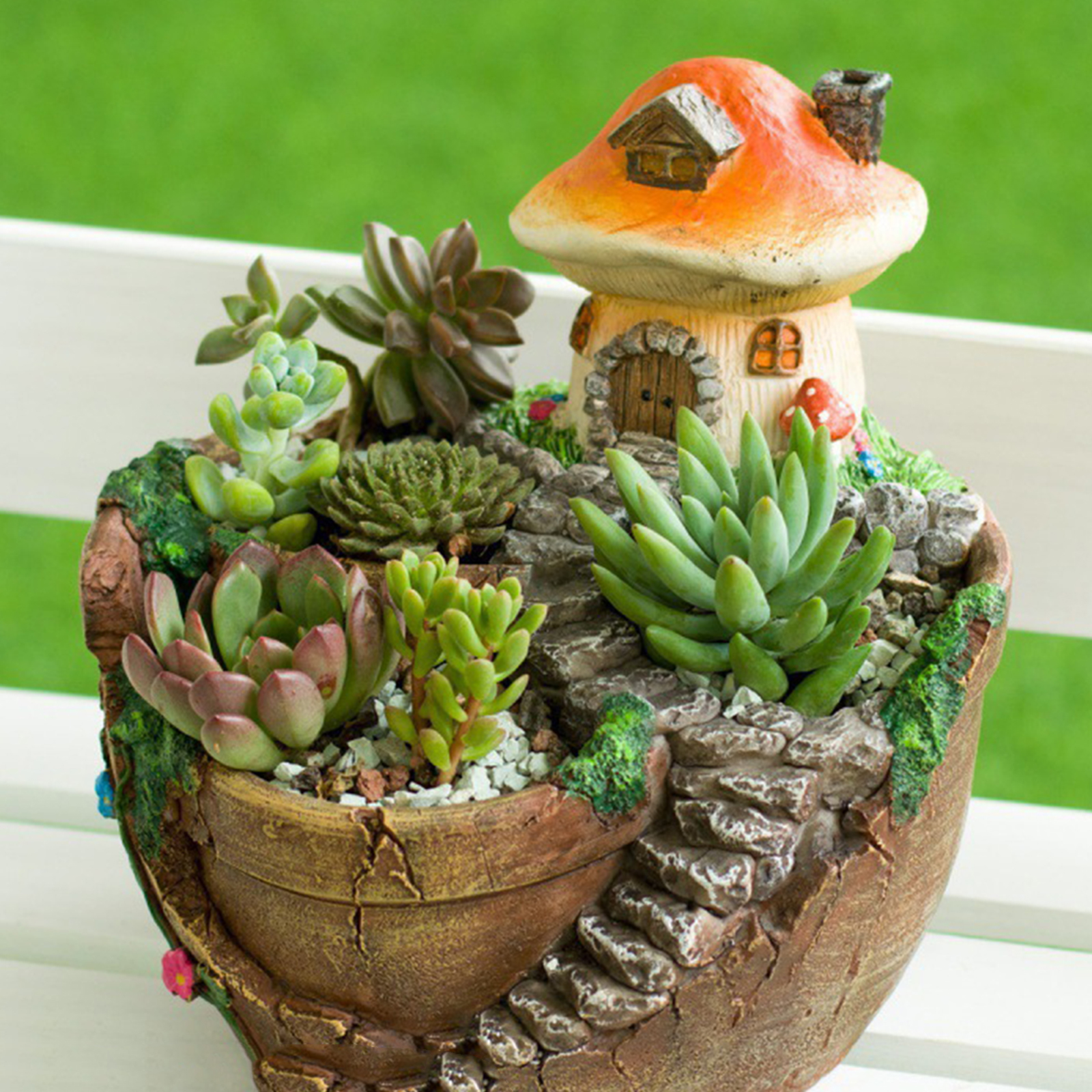 Creative Flower Pot Succulent Plants Garden Resin Container House Stairs Ladder Micro Landscape for Plant DIY Home Office Decor
