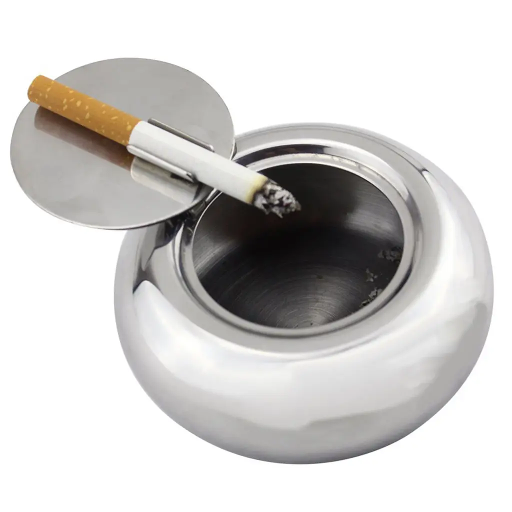 Household Durable Stainless Steel Metal Ashtray Holder Stand Ashtray with Lid