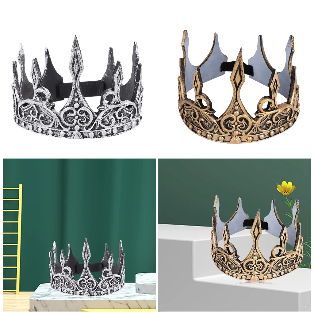 King Crown for Men Luxury Roman Baroque Tiaras for Cosplay Halloween Birthday Adults