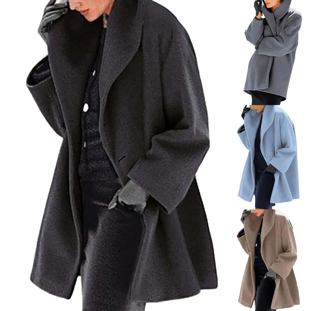 feminino lã mistura casaco longo cardigan colarinho de lã misturas de cor sólida único botão feminino misturas jaqueta topo