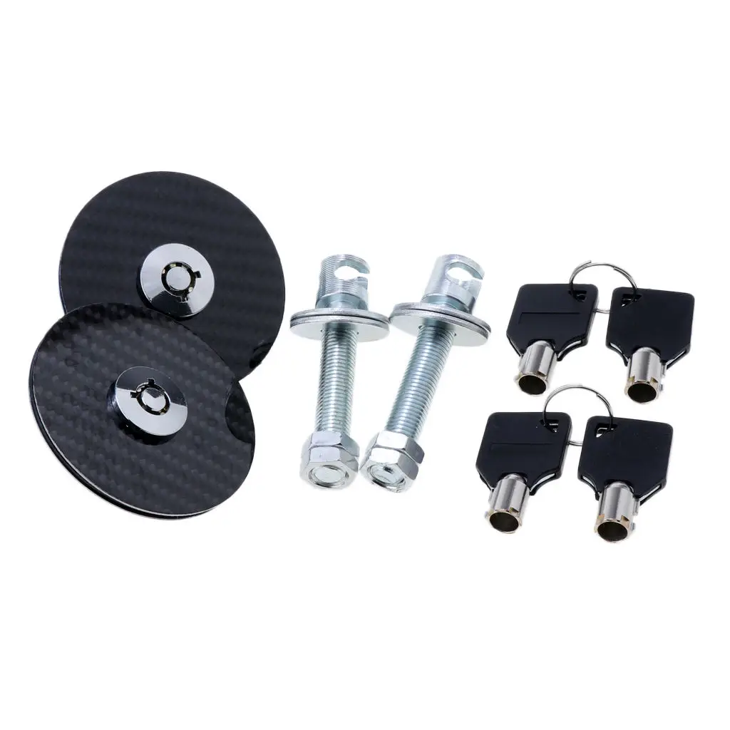 Universal Round Carbon Fiber Mount Bonnet Hood Lock Pins Kit With Key for Top Hood Mounting