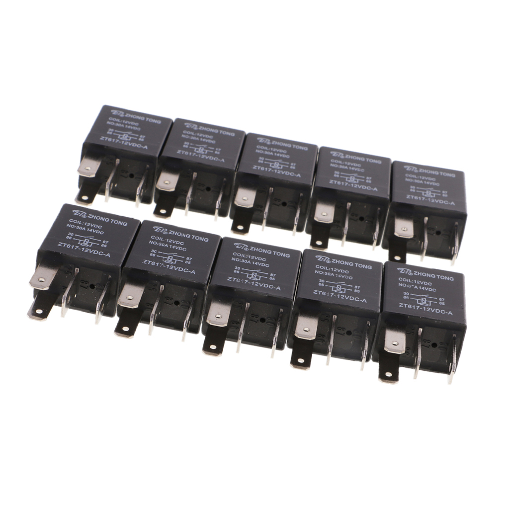 10 Pieces Automotive Car 12V 4-Pin 30 Amp Relay Kit For Fuel Pump Light Horn