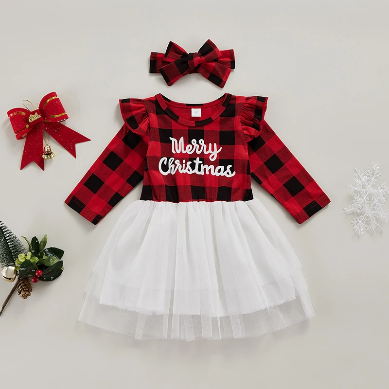 Vestido de Navidad para niñas, ropa informal a cuadros de cuello redondo, manga larga con diadema, niñas de 6 a 5 años|Vestidos| - AliExpress