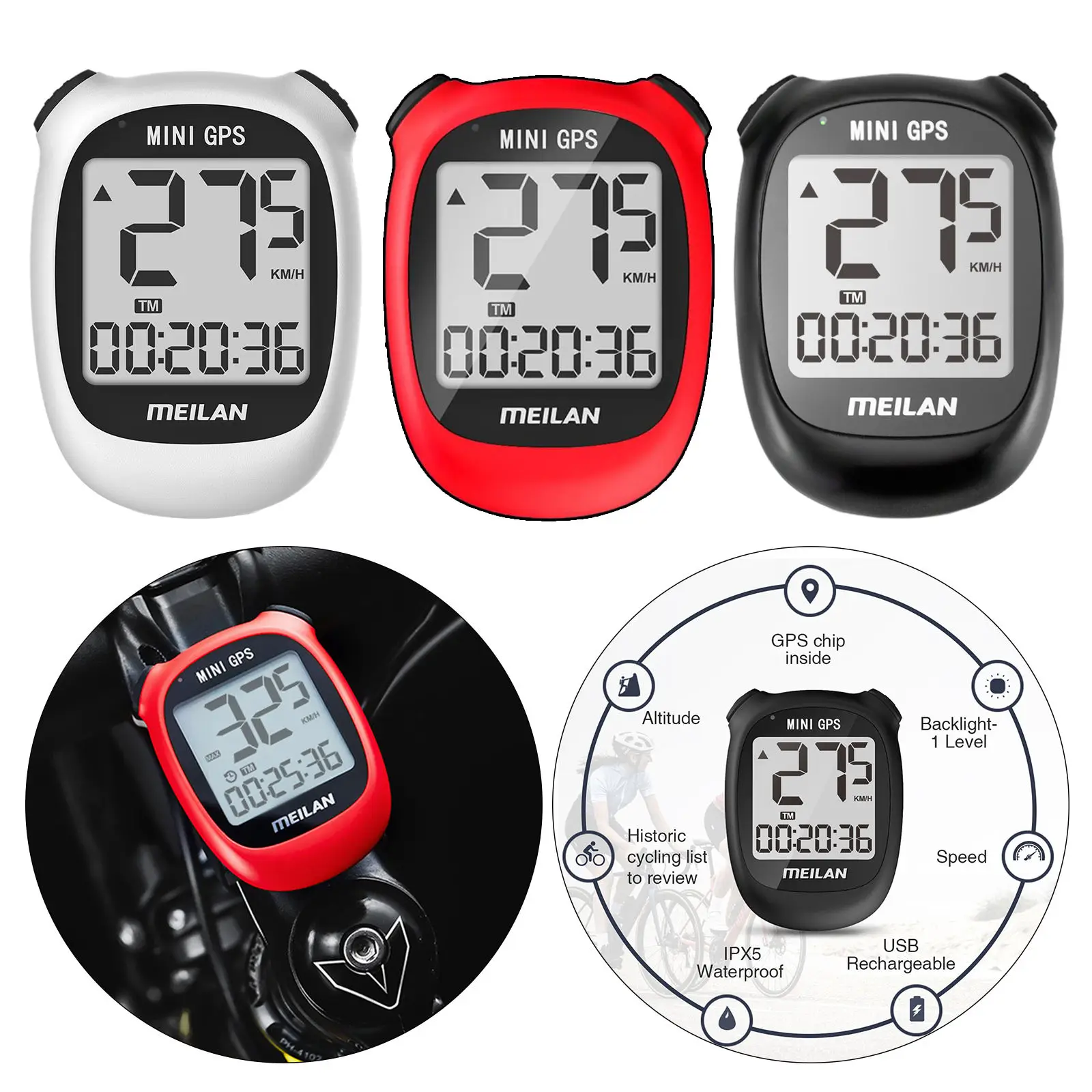 Mini GPS Bike Computer Backlight Speedometer Rechargeable Computer Odometer for Road Bike MTB for Racing Cycle, RC Car,