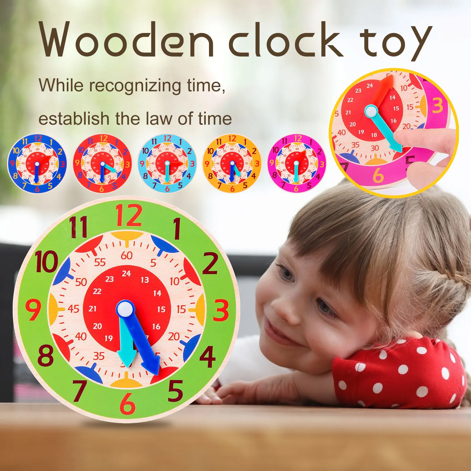 Wooden Colorful Clock Cognition Clocks For Kids Early Preschool Teaching AidY_dr 