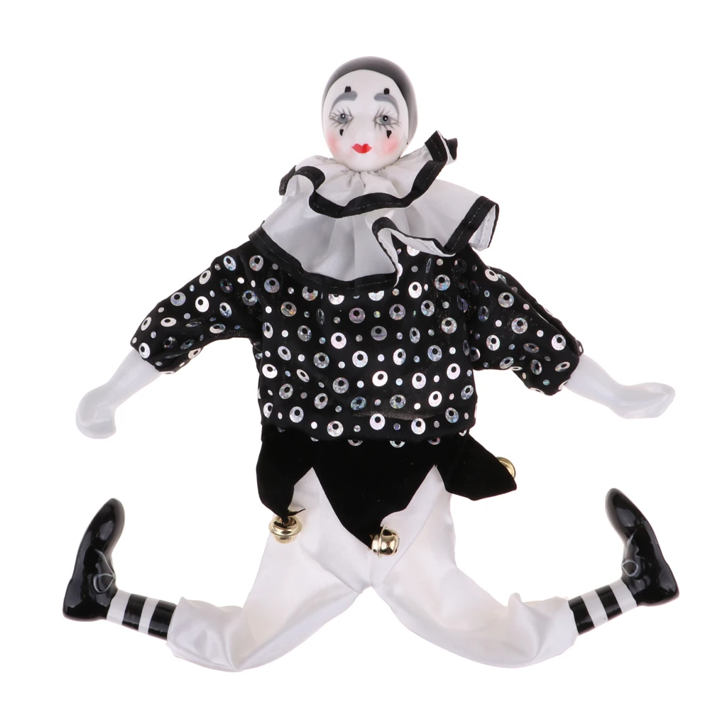 38cm Porcelain Clown Doll in Clothes Halloween Christmas Decoration Souvenirs Collections Arts Crafts Kids Toys