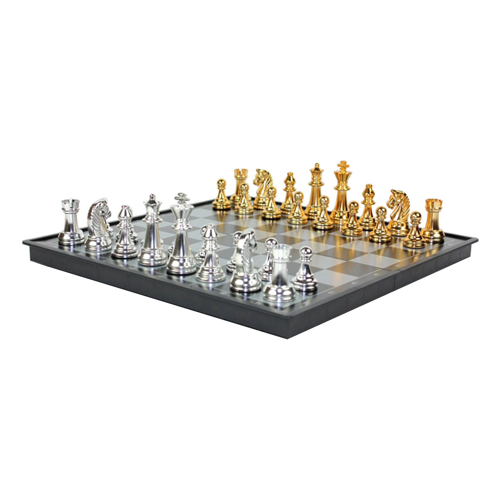 Metal Chess Set W/ Foldable Chessboard Travel Board Game Toy for Beginners
