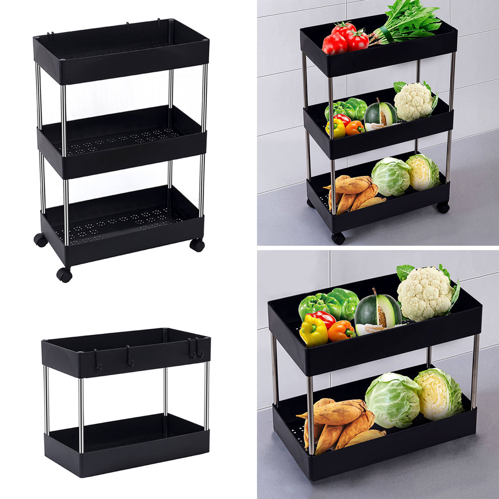 Rolling Storage Cart 2-Tier Dressers Casters Bath Narrow Purpose Trolley Inches Organiser Removable Rack Storage Rack for Garage
