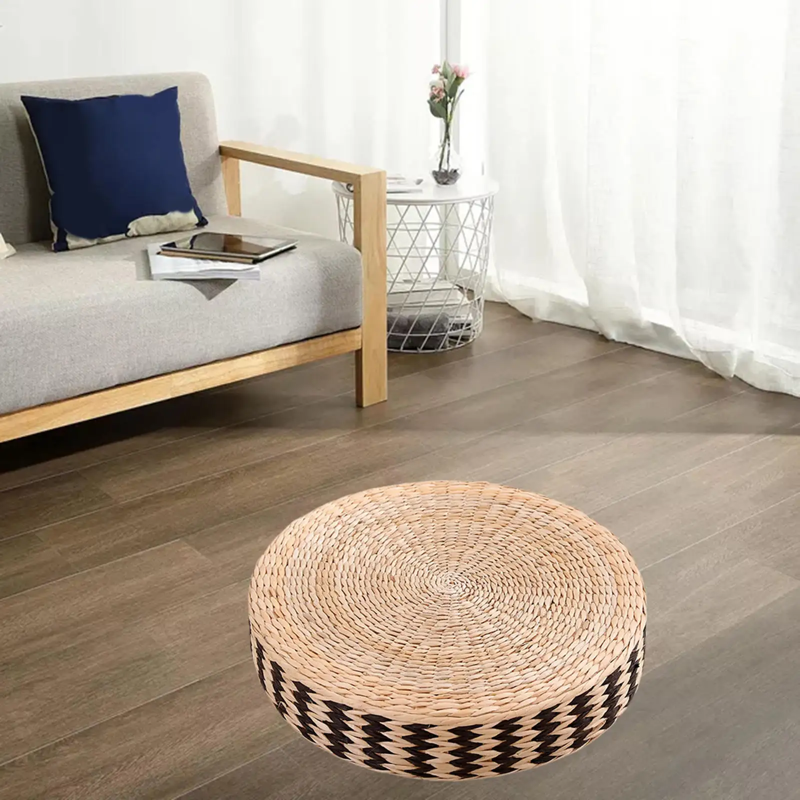Round Japanese Style Thicken Floor Cushion Woven Straw Handcrafted Rattan Yoga Cushion Comfortable Living Room Decor