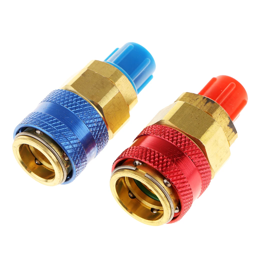 1/4 inch perfk 1 Pair Adjustable R134A Adapter Fittings High-Low Quick Coupler AC Car Air Conditioner Refrigeration Manifold Gauge Hose Connector 