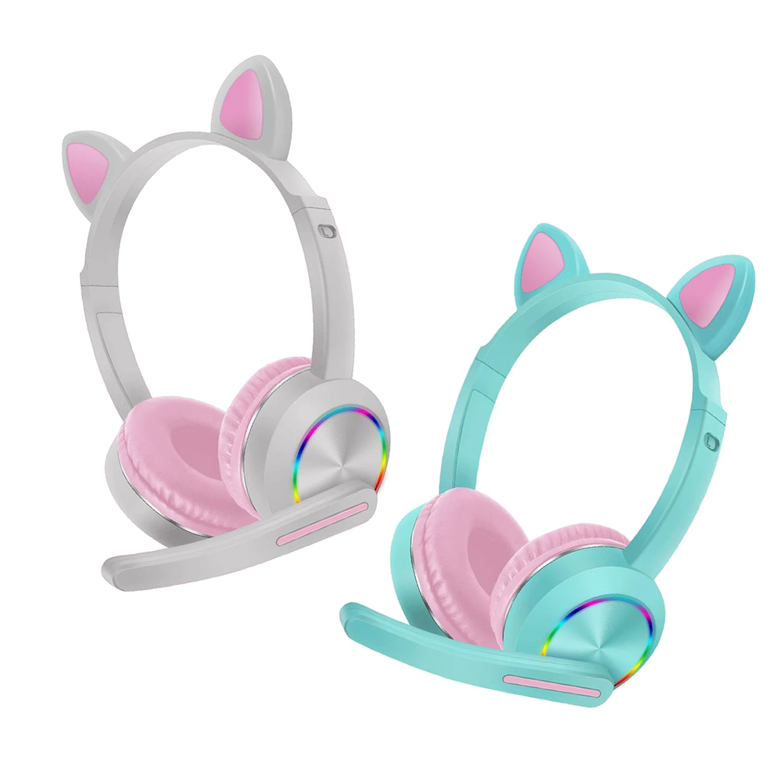 K23 Wireless Bluetooth Headphones Over-Ear Cat Ear Headset LED Light Earphones w/Microphone for Kids/Teen/Boys/Girls
