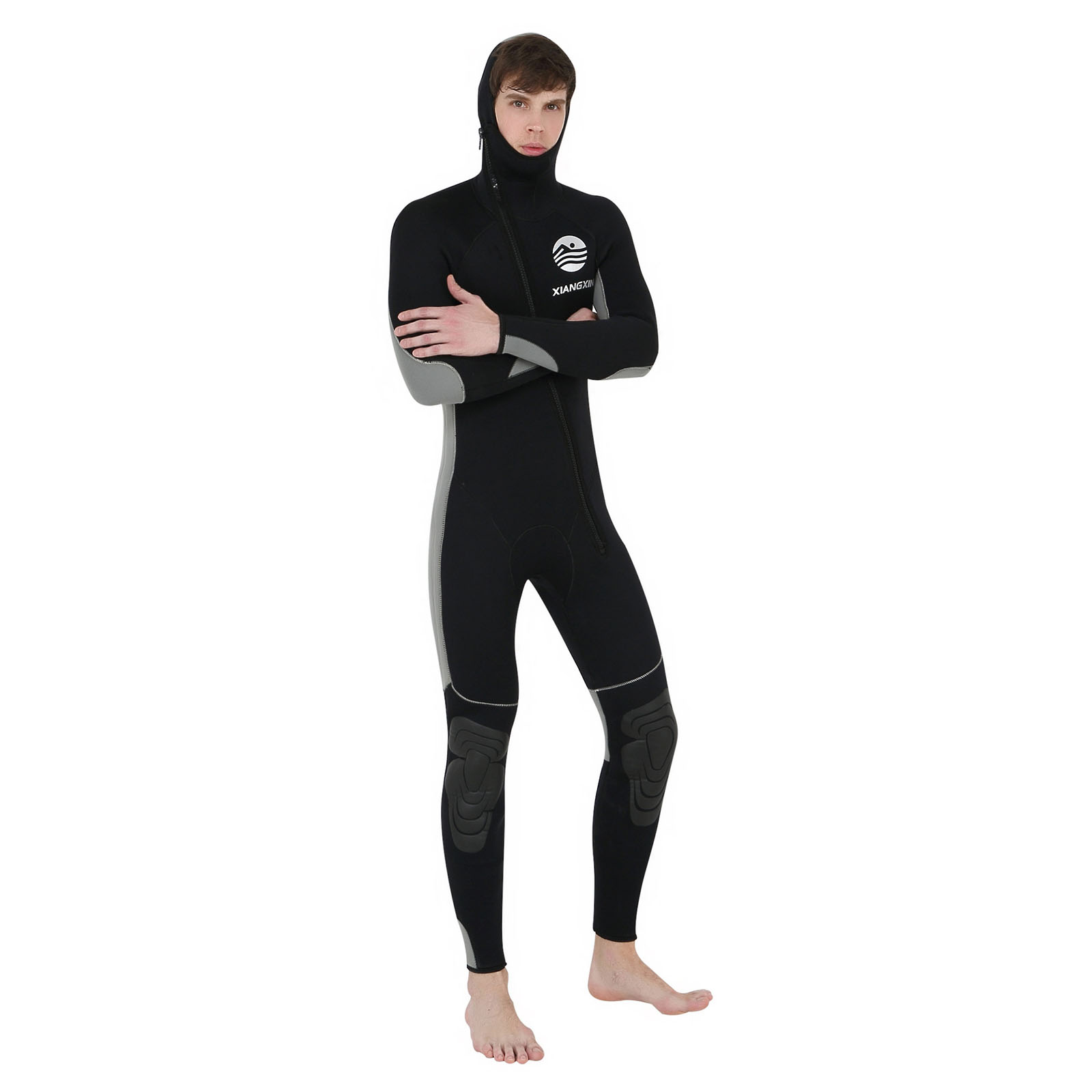Hooded Diving Wetsuits 5mm Anti-UV Full Length Scuba Diving Suit Surfing Spearfishing Swimming Long Sleeve Front Zip Rash Guard