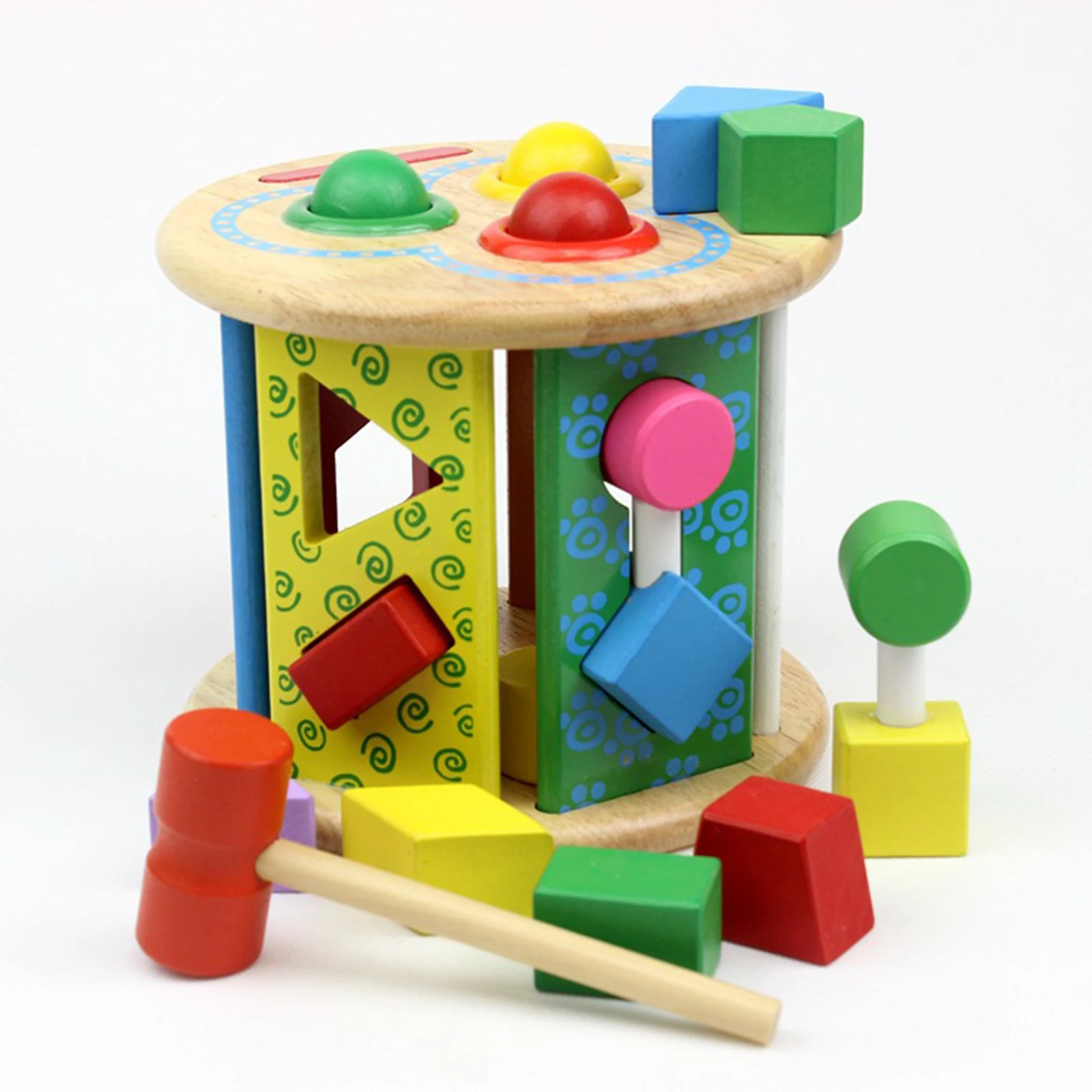 Children Wooden Hammering Toy Knocking Ball Box Baby Shape Cognitive Game