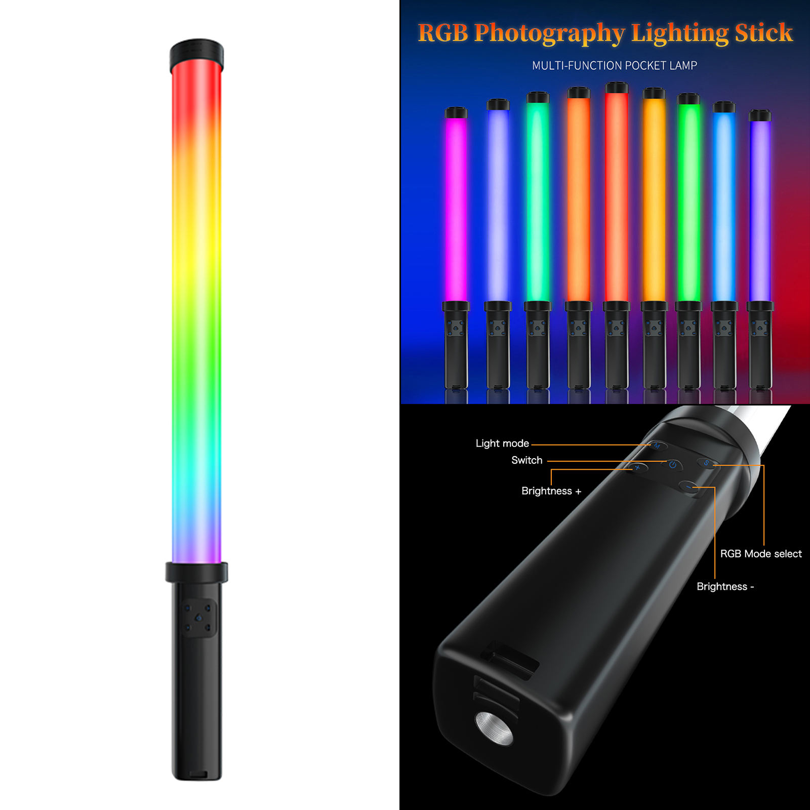 RGB Handheld LED Light Built-in Rechargable Battery Photography Stick for Videography