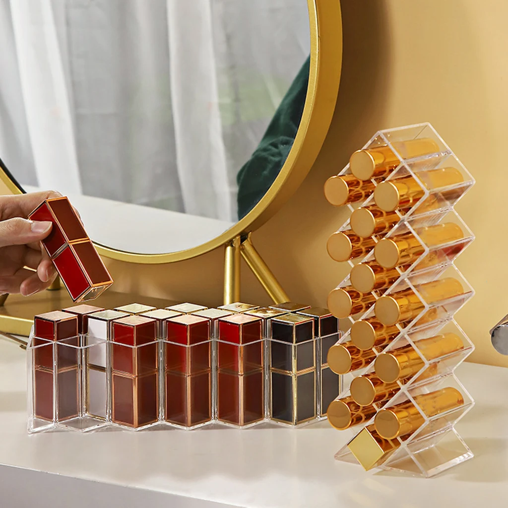 16 Plaid  -shaped Refillable Cosmetic Lipstick Rack Storage Box Organizer