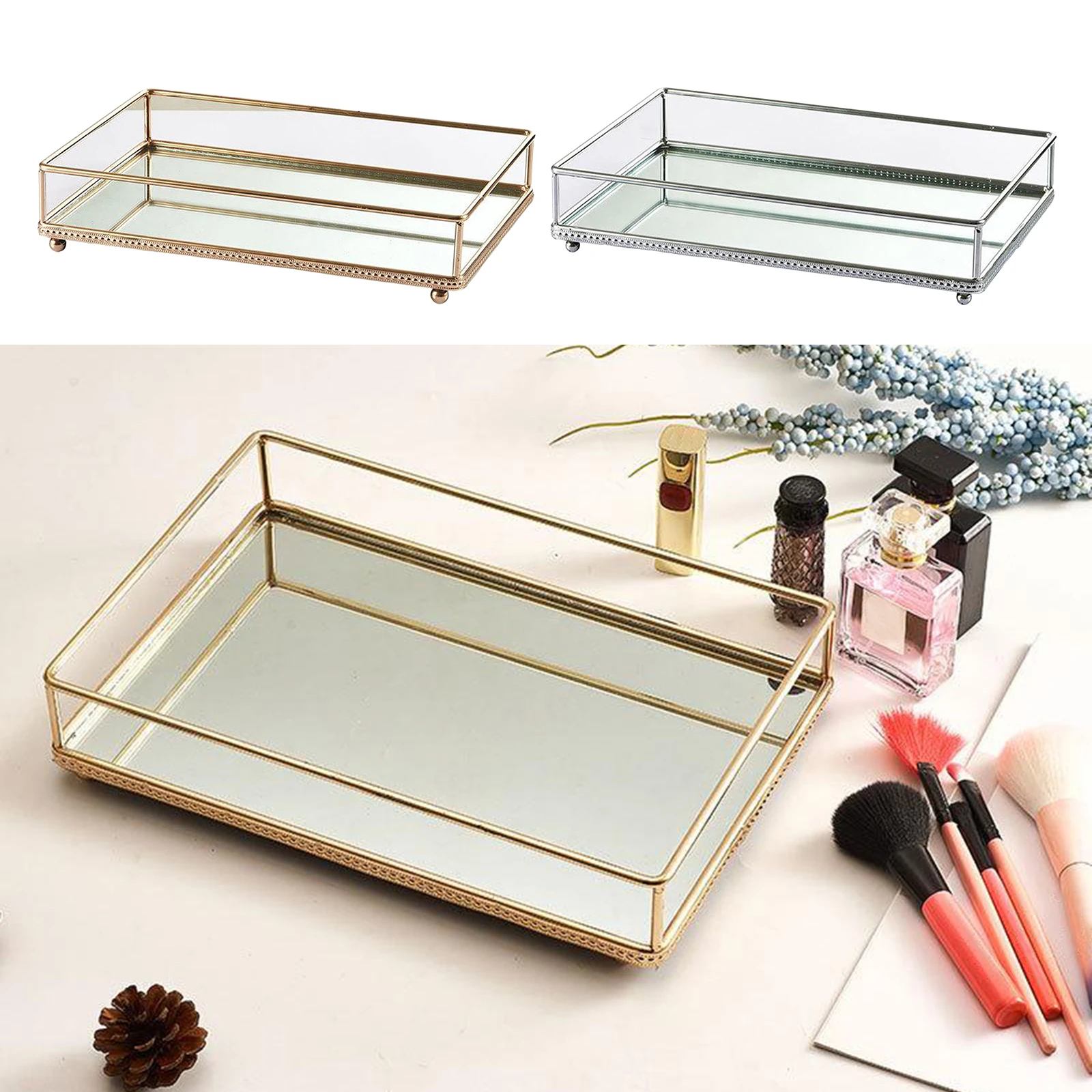 1Pc Crystal Glass Makeup Brush Storage Box Lipstick Perfume Organizer Desktop Bathroom Decorative Vanity Tray