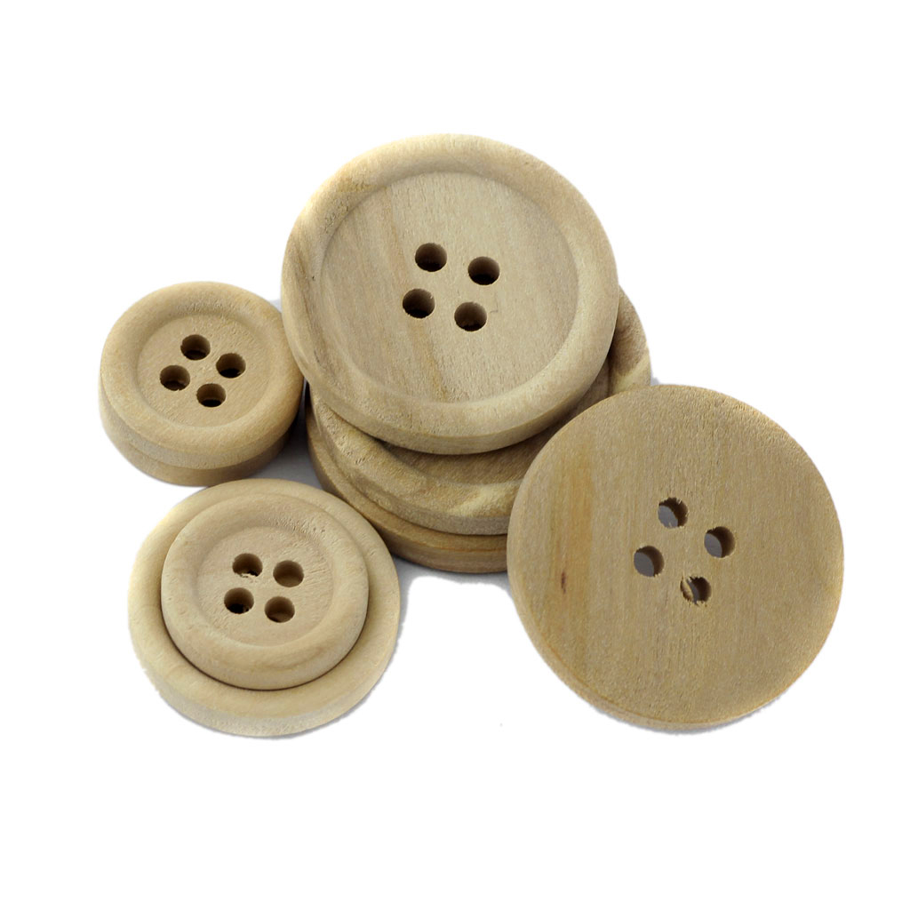 50 NATURAL ROUND WOODEN BUTTON MIXED SIZE SEWING HABERDASHERY CARD SCRAPBOOK