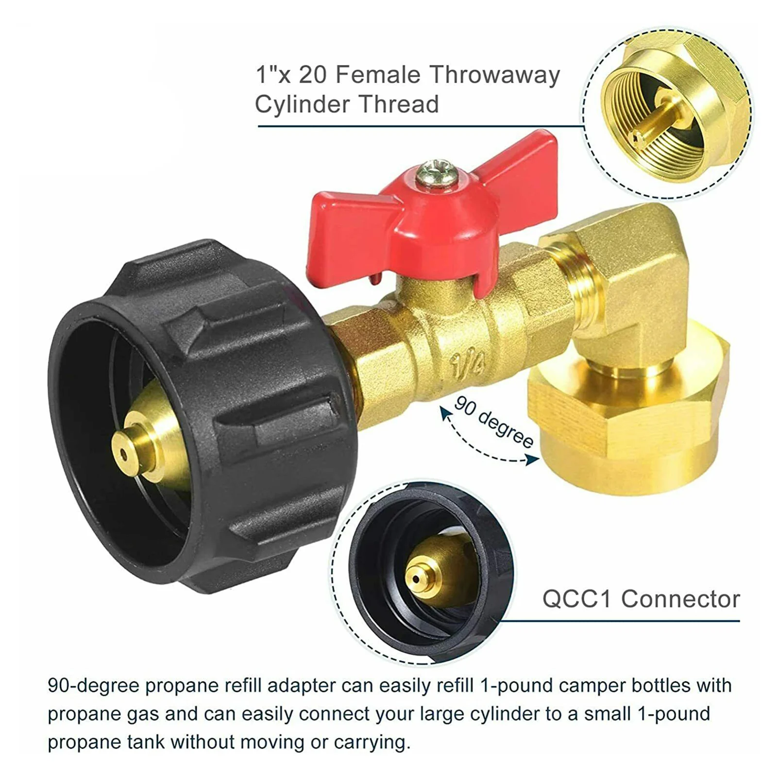 90 Degree QCC1 Type Propane Refill Elbow Adapter with ON-Off Control Valve