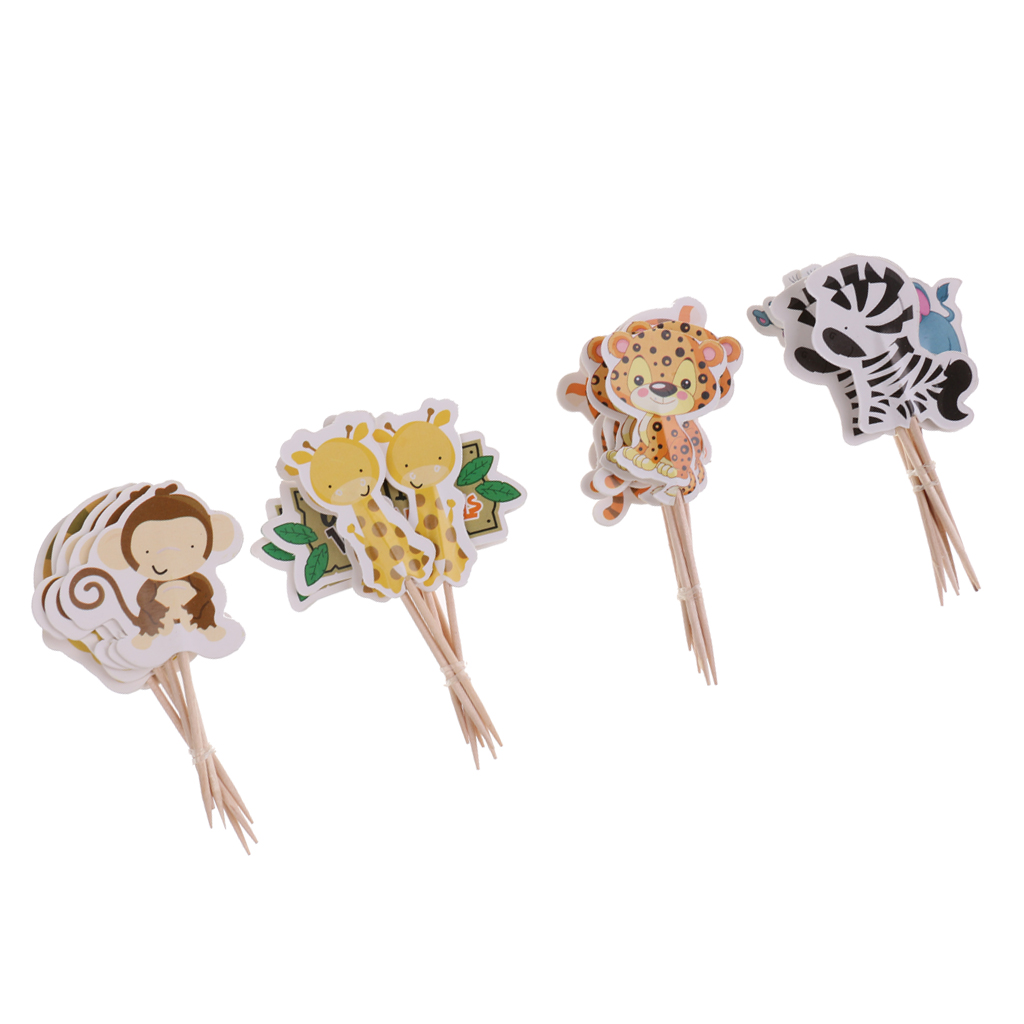 Pack of 24 Animal Style Cupcake Picees Toppers for Kids Party Baby Shower Decor