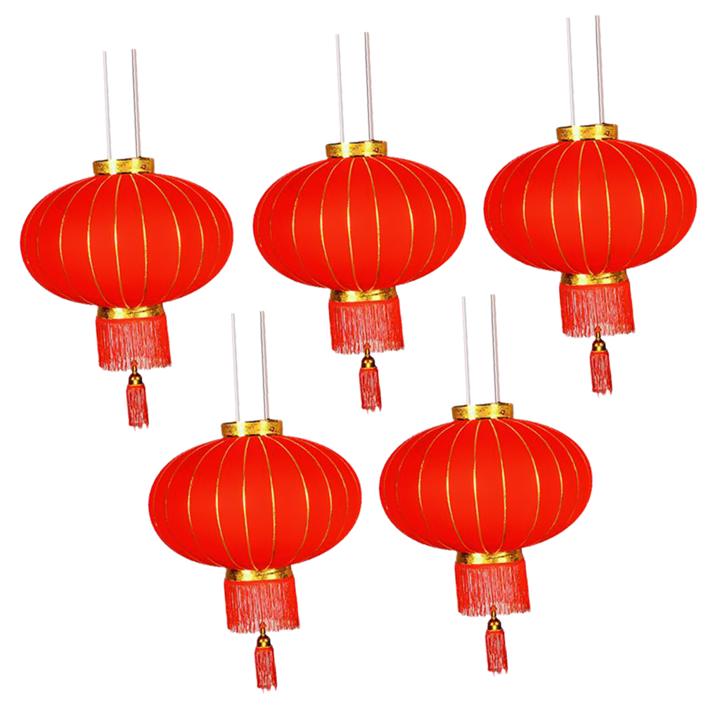 5x Chinese Flocking Red Lanterns Spring Festival Decor DIY Craft 34x16inch